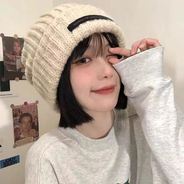 Winter Knitted Hat Women Loose Skullies Beanies Solid Color Five A5