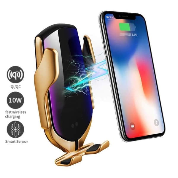 R2 Qi Oplader med Mobilholder til Bil Guld