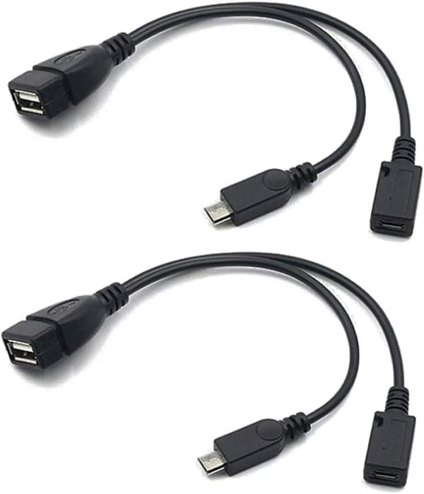 AuviPal 2-i-1 Micro USB til USB-adapter (OTG-kabel + strømkabel) til FireStick, Playstation Classic og mere - 2-pak