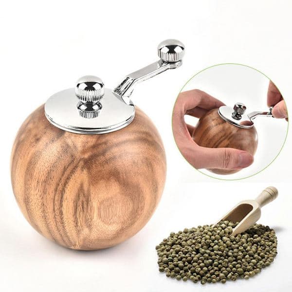 Salt-, pepper- og krydderkvern i tre med håndtak