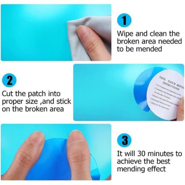 Sats med 40 självhäftande PVC-poolreparationslappar - 20 rektangulära 25x10 cm + 20 runda Ø7,5 cm, blå