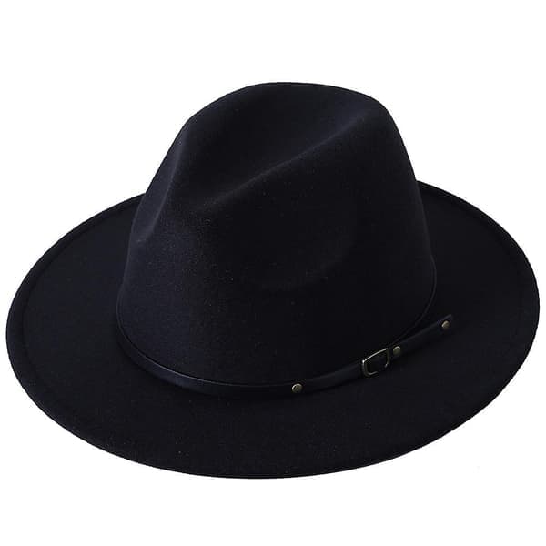 Dame Retro Bredbremmet Floppy Panama Hatt Belte Spenne Ull Fedora Hatt Black