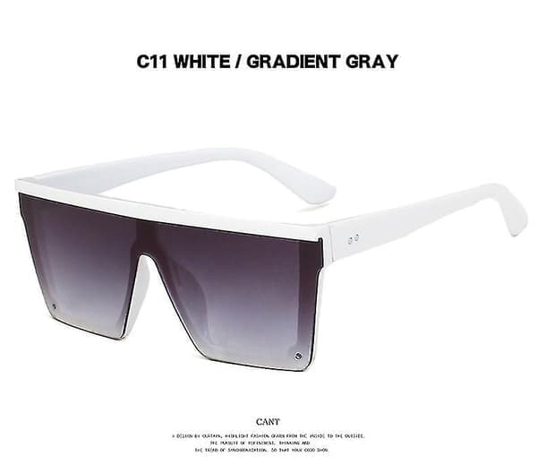 Nye Trendy Store Rammer Ett-stykke Uv400 Solbriller Gatefotografering Menn/Kvinner Solbriller Retro Solid white and double gray