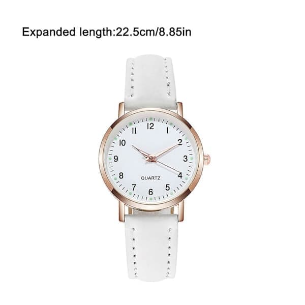 Damearmbåndsur Kvarts Analog Dame Læderrem Modeur, 100% Nyt White