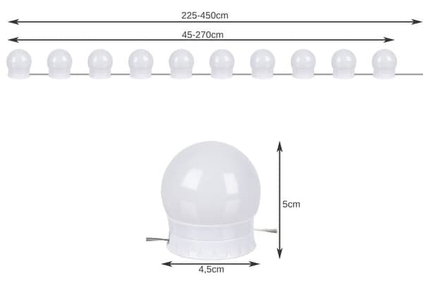 LED-lys til makeup-spejl med 30 forskellige lystilstande
