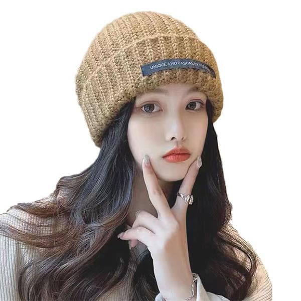 Winter Knitted Hat Women Loose Skullies Beanies Solid Color Five A6