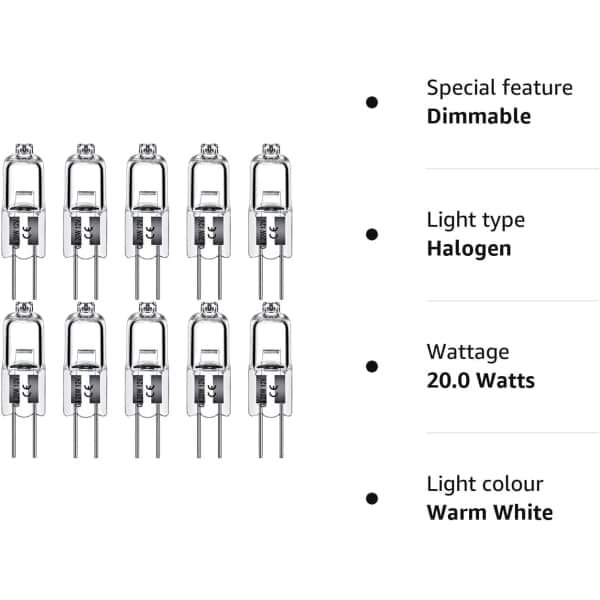 G4 halogenpærer 20W 12V - Varmhvit 20W 10pcs