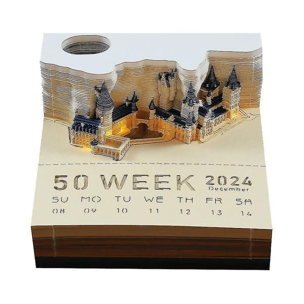 Harry Potter 2024 Kalender 3D Hogwarts Memoblokk Slottkube med Lys