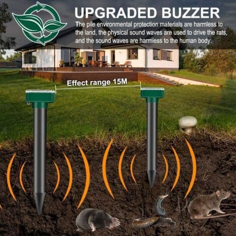4-pack solcellsdrivna ultraljudsavstötare – Avvisar mullvadar, möss och ormar – Täcker 650 m² – Regntät