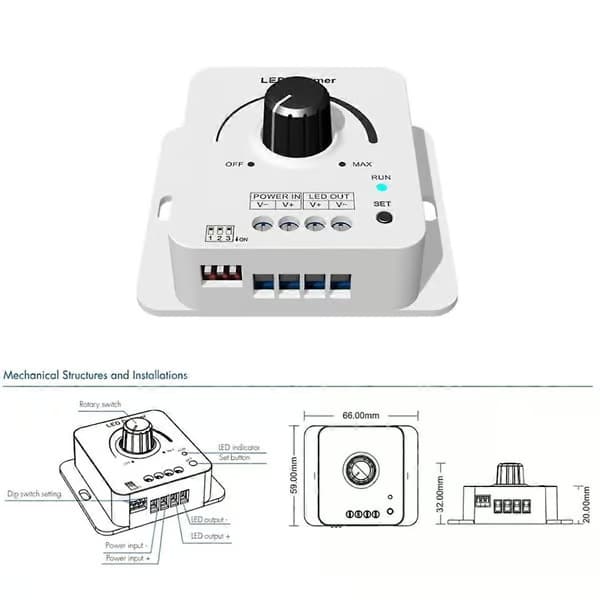 12-48VDC Skydance roterende LED-dimmer V1 - 1CHx8A 5 nivåer lysgradienthastighet for enfarget LED-stripe