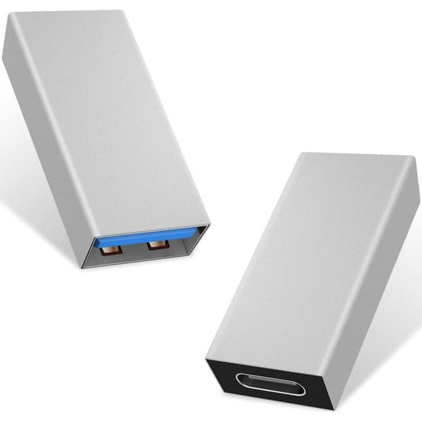 Sølv 2-pak USB-C til USB 3.0, USB 3.1, USB 3.0 hun til USB-C hun adaptere, kompatibel med iPhone 11, Google Pixel, Samsung Galaxy S20