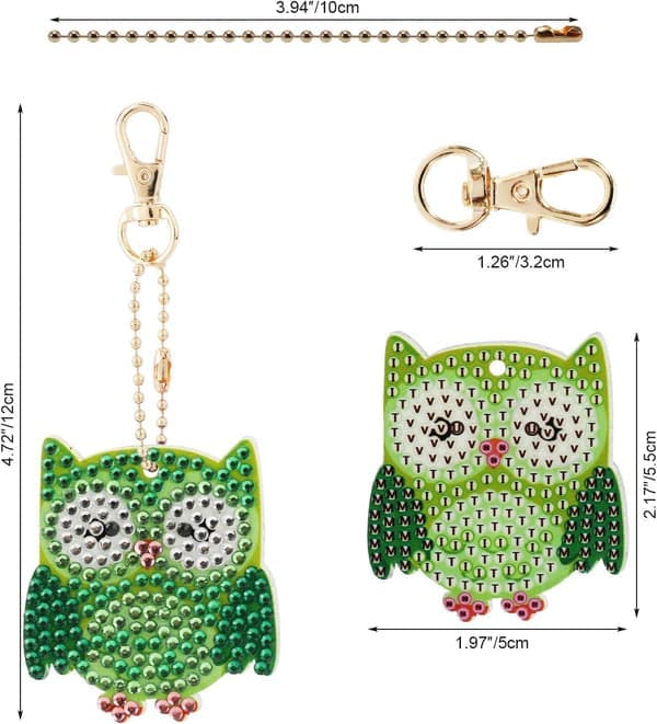 5 st DIY uggla diamantmålning nyckelringar, DIY 5D mosaikform