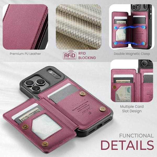 iPhone 17 Pro Max-deksel med kortholder og RFID-beskyttelse R\u00f6d