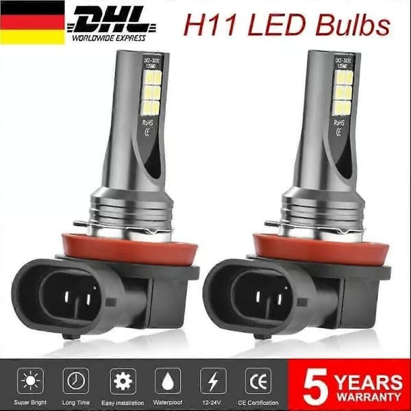 2X H11 H8 LED 6500K Tåkelyssett Pære Canbus Lamper Xenon DHL