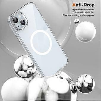 Kompatibelt cover til iPhone 14, kompatibelt med MagSafe, hårdt PC-telefoncover, klar bagside (sølv)