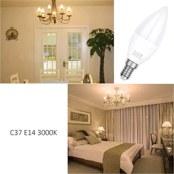 LED-lampa E14, varmvit 3000K, C37 LED 6W (motsvarar 60W halogenlampor), spridningsvinkel 360°, 6-pack