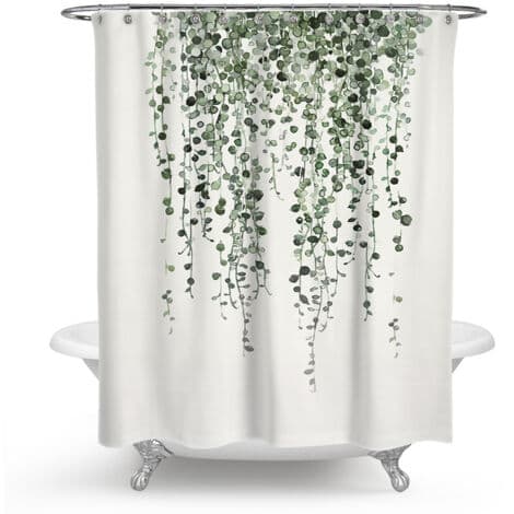 Duschdraperi med eukalyptusblad 180x180 cm – 100% vattentätt polyestertyg – Förstärkt överkant – Maskintvättbart