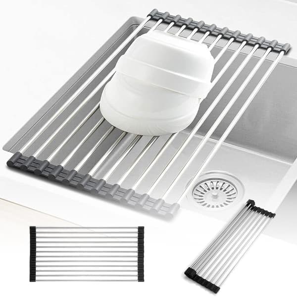Opvaskestativ Rustfrit stål tørrestativ Rulbart Foldbart 2-Pack