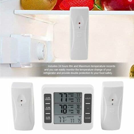 Digital termometer för kyl och frys med hörbart larm och trådlös sensor, Min/Max-display..ca