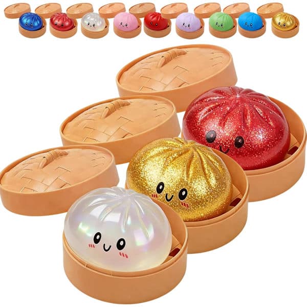 Dumpling Squishy, 4 tommer Dumpling Stressbold, Blød Dej til Dekompression, Stressaflastende Bold Blød og Ikke-klæbrig-Transparent Pink 1 stk