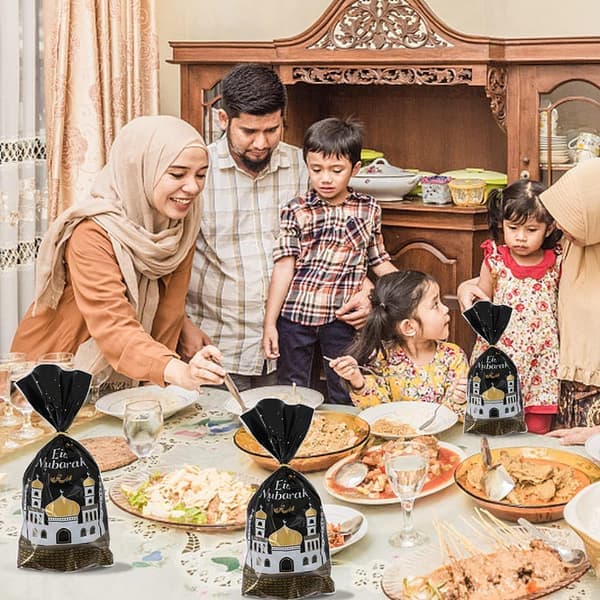 100 kpl Eid Mubarak -juhlapusseja, Eid Mubarak -lahjapusseja 100 kullanvärisellä sulkimella