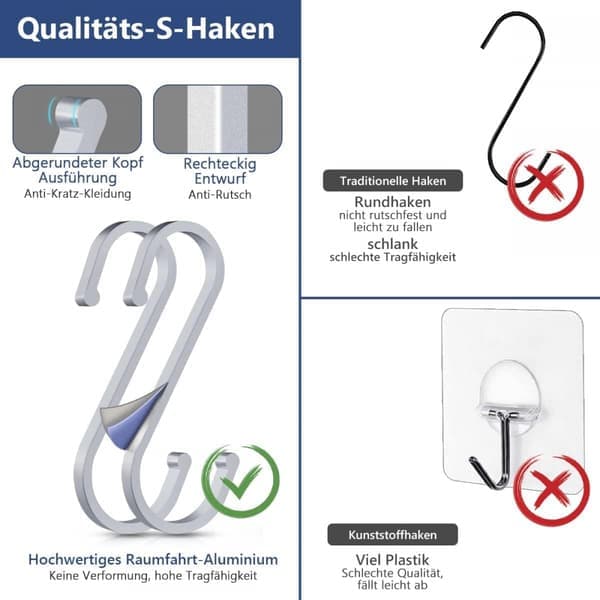 10-pack S-krokar, hushållskök badrum hängkrok vit