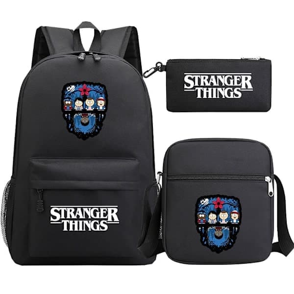 Stranger Things Ryggsäck 3-Delars Set Student Skolväska Canvasväska 10 10