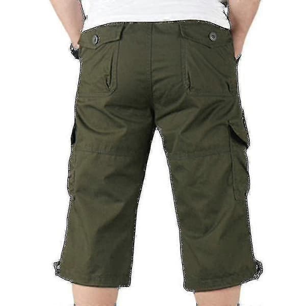 Herr 3/4 Långa Elastiska Midjeshorts Cargo Combat Trekvartsbyxor Army Green L
