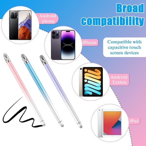 Stylo Penne til Touchskærme, Stylus Pen til iPhone/iPad/Tablet Android/Microsoft/Surface, Kompatibel med Alle (Lilla/Pink/Blå)