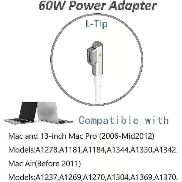 60W Macbook Pro-oplader - Erstatningsoplader med L-spids til ældre Macbook Pro 13 tommer