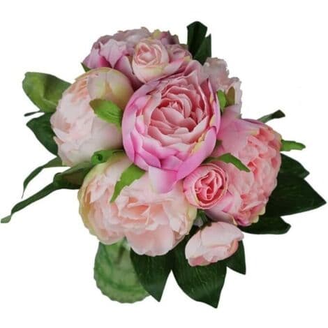 Pæonbuket 32cm - Kunstige silkeblomster - 9 blomster (lyserød)
