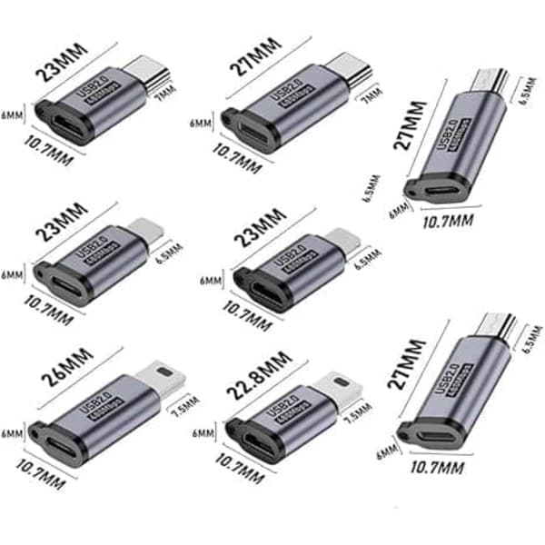 5-pak USB-adapterkit – Type-C & Micro til Lightning, Mini & Type-C – Kompatibel med Android/iOS-enheder