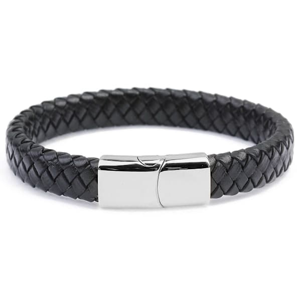 Ægte læderarmbånd til mænd, klassisk stil, magnetisk rustfrit stålspænde 21cm