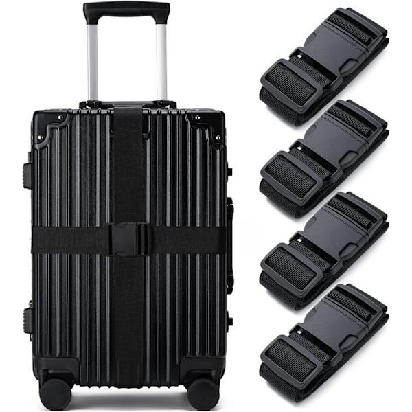 Bagageremmar för resväskor, justerbar bagagerem/spännrem, 4-pack Black