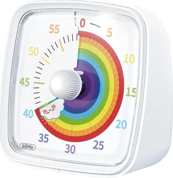 Regnbuemønster Visuell Timer for Barn, 60 Minutters Nedtellingstimer for Skrivebord, Tidsstyringsverktøy for Barn