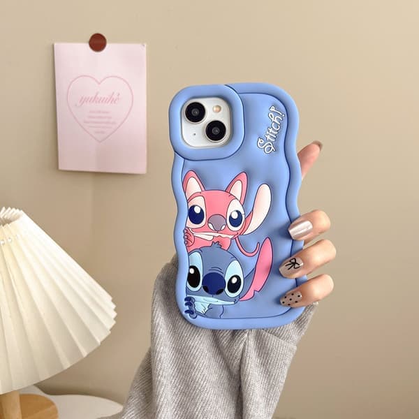 Stitch Silikone Etui - Til iPhone Blå iPhone 14 Pro Max iPhone 14 Pro Max Blå iPhone 14 Pro Max Blue