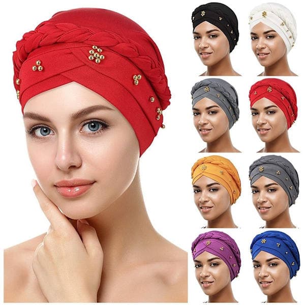 Dame turbanlue perleskjerf coffee
