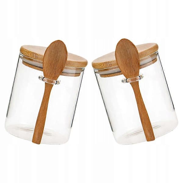 Xq Bamboo Glass Jar With Spoon 2 Pcs multicolor
