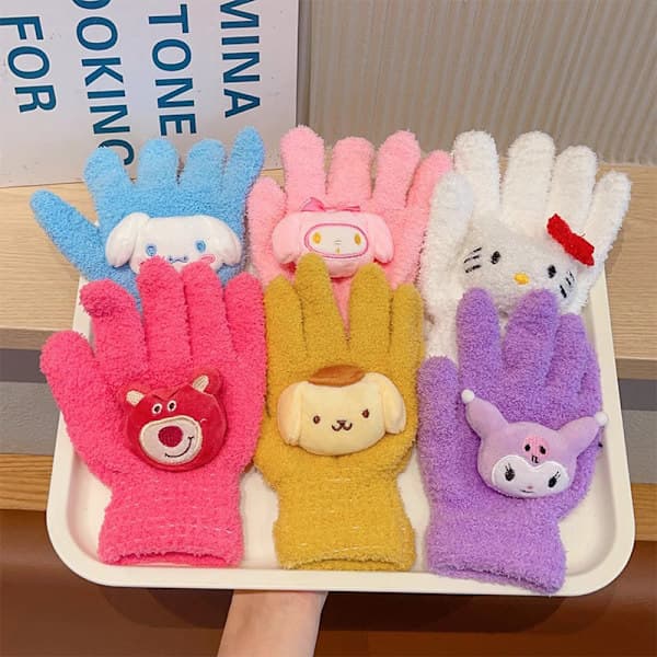 1 par e Kuromi Melody Cinnamoroll Kt Kattevanter Efterår Vinter Purple