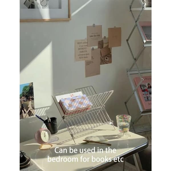 Diskställ. Tvåvånings, stor kapacitet, minimalistiskt rostfritt stål, hopfällbart X-format diskställ