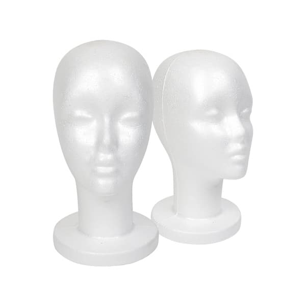 Hvit skum mannequin hode display, isopor parykkhode (2-pakning)