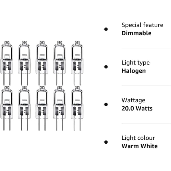 G4 Halogenpærer 20W 12V - Varmhvit 20W 10pcs
