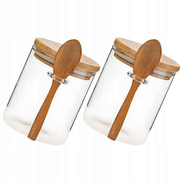 Xq Bamboo Glass Jar With Spoon 2 Pcs multicolor