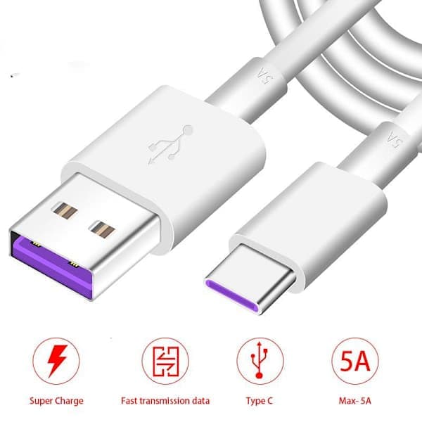 Originalt Huawei P30 Pro SuperCharge USB-C Kabel 22.5W 5A Hvid