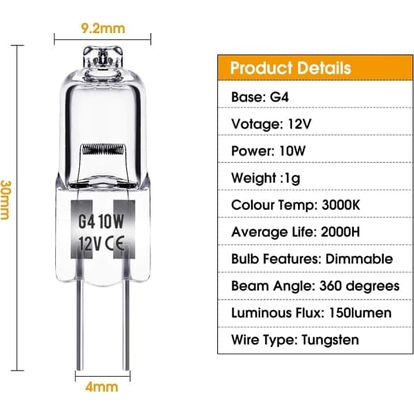 G4 halogenlampor 10W 12V - Varmvit 10W 20pcs