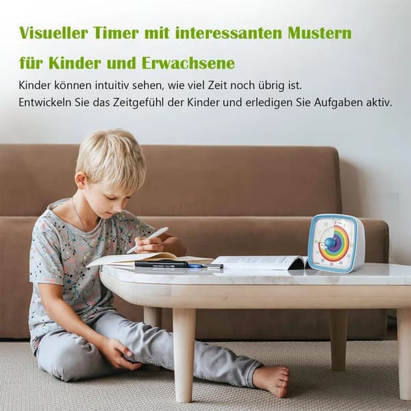 Regnbue mønster visuel timer til børn, 60 minutters nedtællingstimer til skrivebord, tidsstyringsværktøj til børn