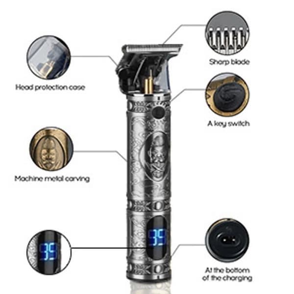 Hårtrimmer - Anself - Grå modell - LCD-display - USB-uppladdningsbar - 5 timmars batteritid
