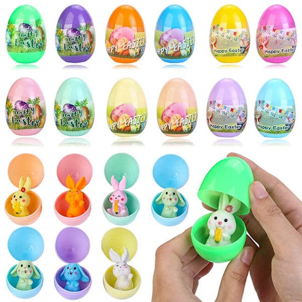 24 Pre-filled Easter Eggs Filled with 12 Squishy Toys for Kids, Easter Eggs to Fill for Easter, for Easter Theme, Party, Hunt, Easter Baskets