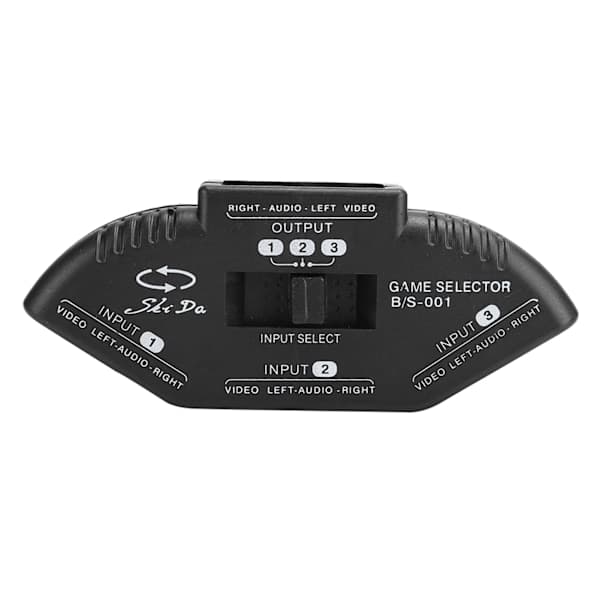 3 i 1 ud lyd- og video-RCA-splitter sort switch med AV-kabel til DVD VCD VCR Sort