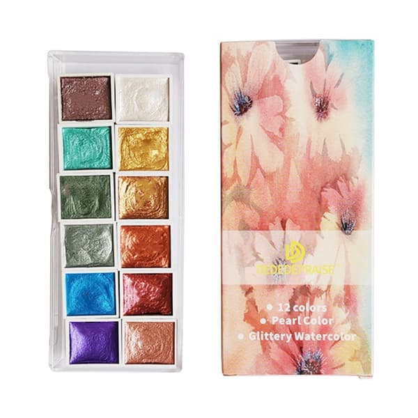 Shimmer Solid Maling Metallisk Akvarel Pigment 6/12 Farver til Farvelægning Maling